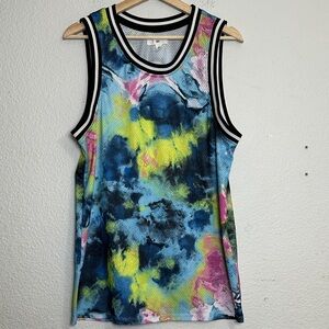 BP Mens Small Mesh Tank Blue Pop Tie Dye Sleeveless Shirt Lightweight Basketball